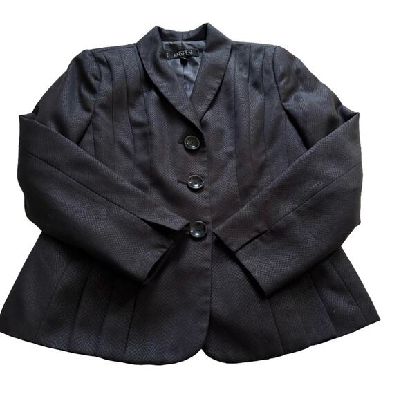 Kasper Blazer Black Monochromatic Long Sleeve Tailored Jacket Size 8 Petite - Picture 13 of 13